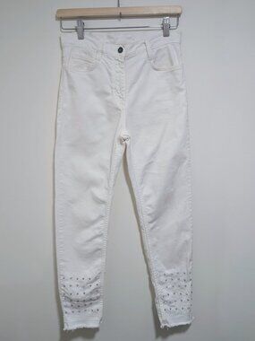 Sandro | White Studded Fringe Hem Skinny Jeans
